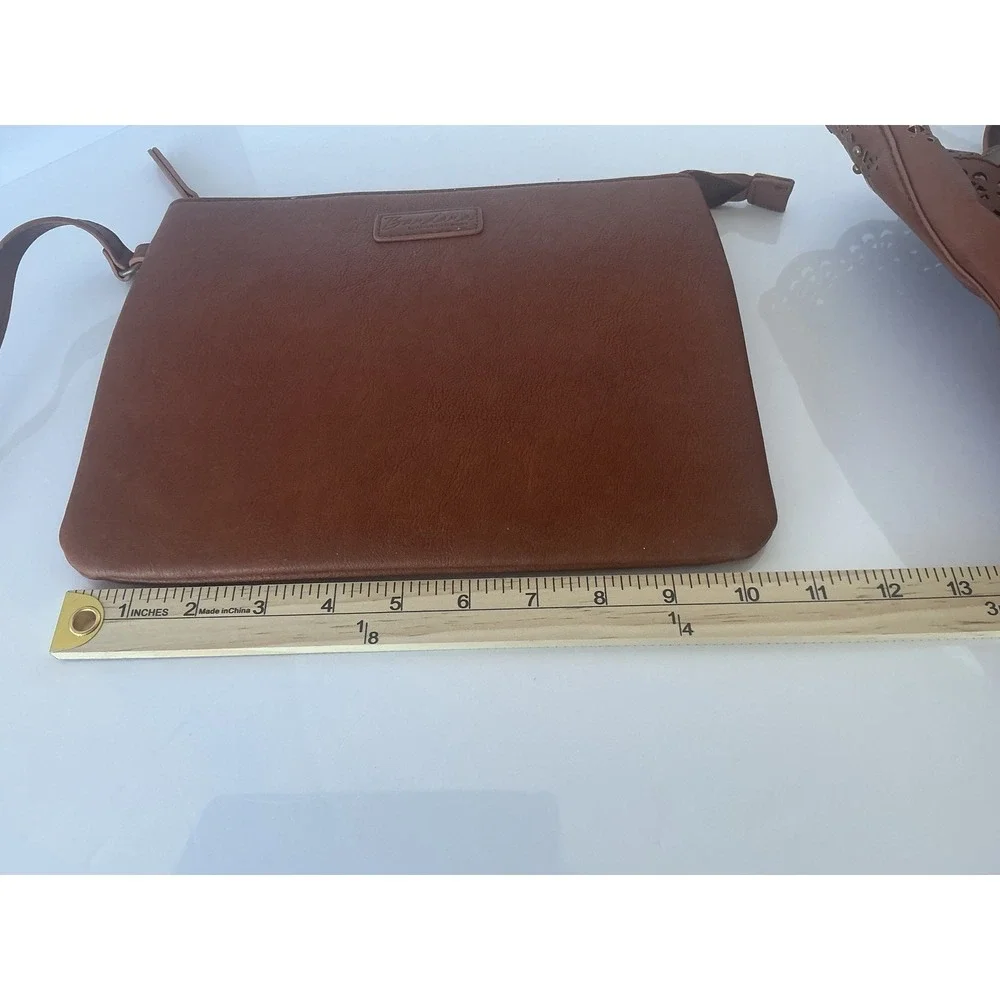 American West Bandana Tote Bag Brown Faux Leather Laser Cut Purse‎